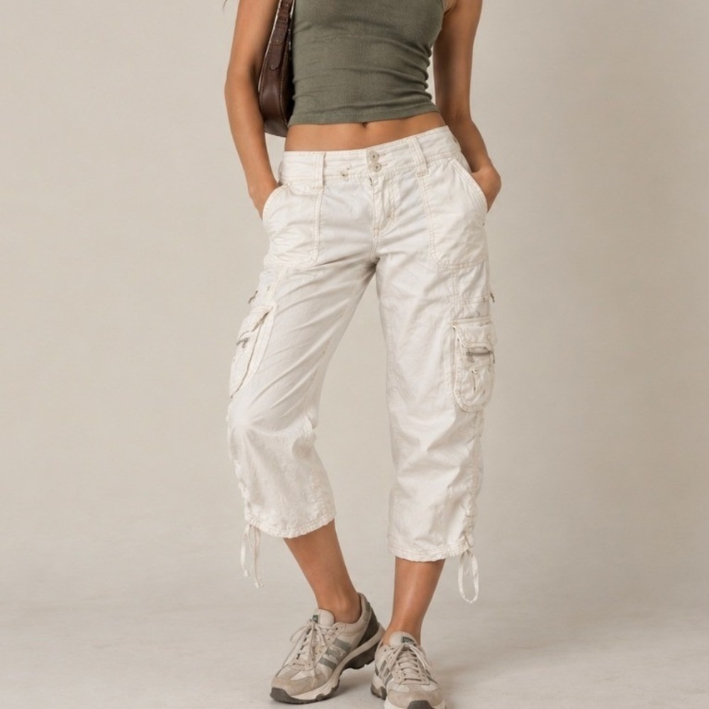 Vtg Y2K Aeropostale Cargo Capri Pants Utility Cropped 7 8 White Streetwear Bratz